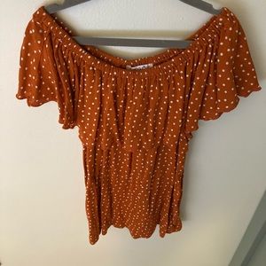 Chennault Girl Burnt Orange and White Polka Dot Top